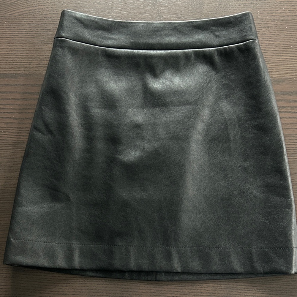 NWT J. Crew Black Leather A-Line Mini Skirt, Size 0